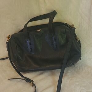 Fossil Black Crossbody Bag with Gold Accents